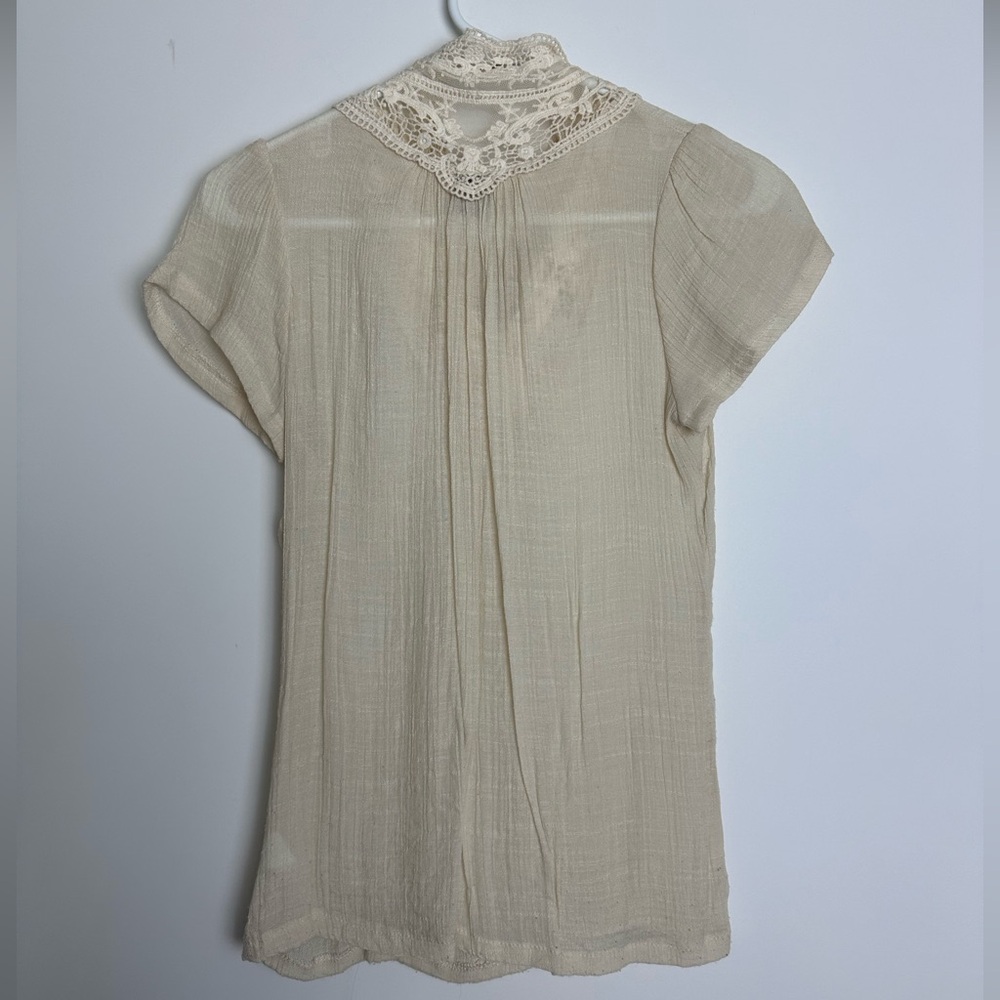 Cream Lace-Trimmed Women's Top with Bow Tie - Picture 8 of 14